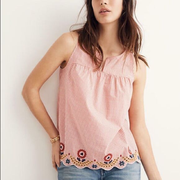 Pink gingham embroidered blouse - Picture 1 of 5